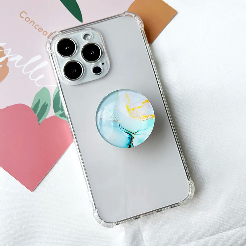 Marble Pattern Crystal Glass Phone Holder Foldable Mobile Phone Socket Crystal Glass Phone Grips