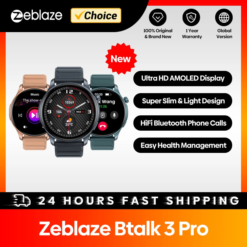 Btalk 3 Pro Smart Watch - 2024 World Premiere, AMOLED Display, Hi-Fi Bluetooth Calling, Comprehensive Health and Fitness Tracking