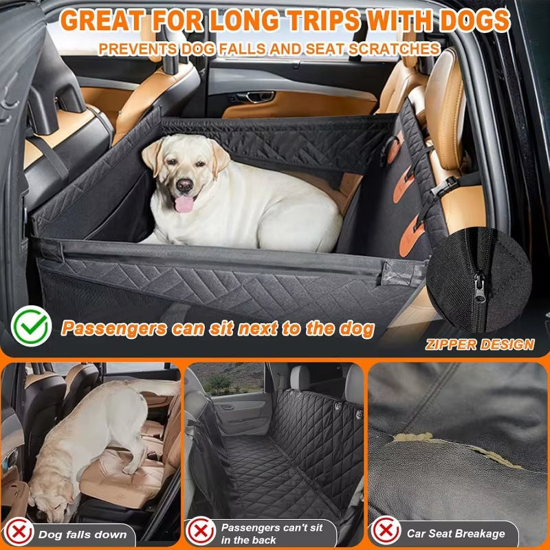 Dog Carrier Back Seat Extender for Dog Waterproof Dog Car Seat Cover for Backseat, Pet Bed for Cars Hammock with Storage Pocket