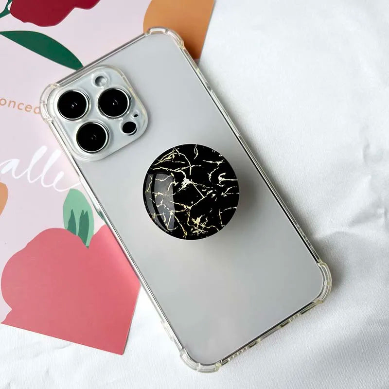 Marble Pattern Crystal Glass Phone Holder Foldable Mobile Phone Socket Crystal Glass Phone Grips