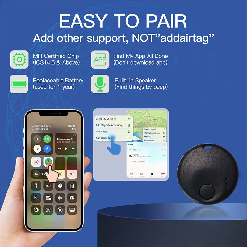 New Mini Smart Tag, Bluetooth Luggage Tracker. Works with App Find My (Ios Only), Item Locator for Key, Luggage, Backpack