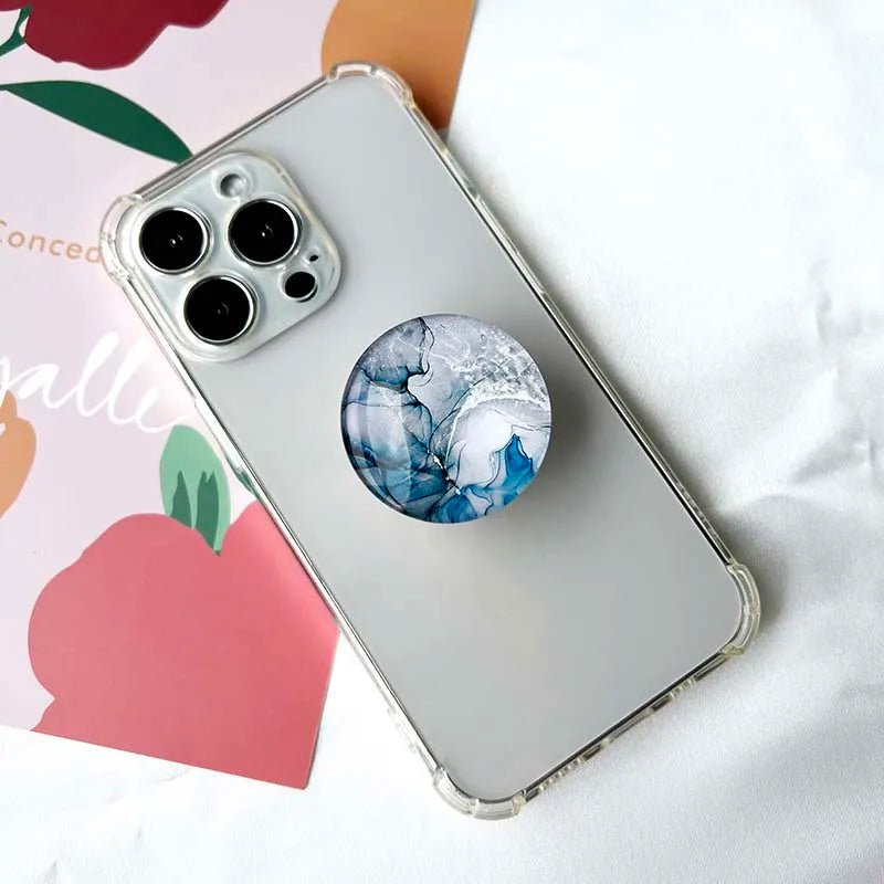 Marble Pattern Crystal Glass Phone Holder Foldable Mobile Phone Socket Crystal Glass Phone Grips