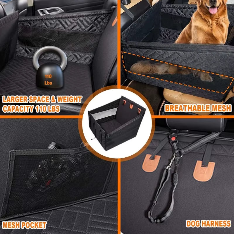 Dog Carrier Back Seat Extender for Dog Waterproof Dog Car Seat Cover for Backseat, Pet Bed for Cars Hammock with Storage Pocket