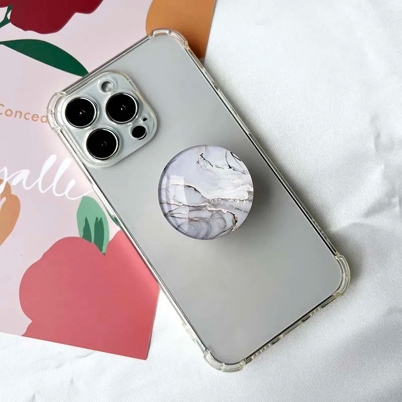 Marble Pattern Crystal Glass Phone Holder Foldable Mobile Phone Socket Crystal Glass Phone Grips