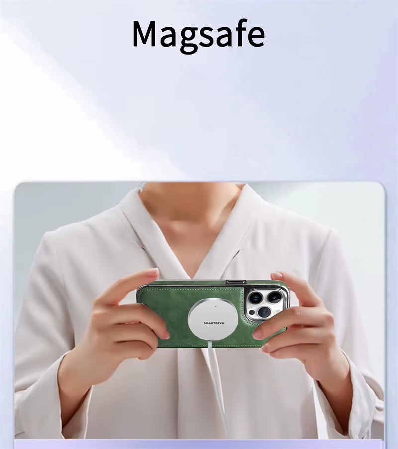 Leather Magnetic Card Slot Phone Case for Iphone 16 15 14 12 13 11 Pro Max 16 plus High End Luxury Business Leather Phone Cover