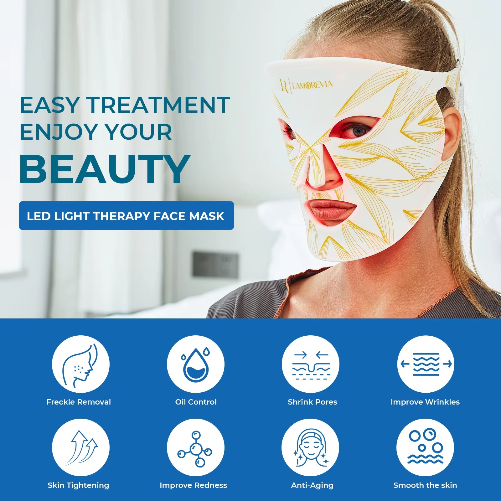 Revitalize Your Skin with the Red Light Facial Beauty Mask - Advanced Blue LED Light Therapy for Acne and Anti-Aging