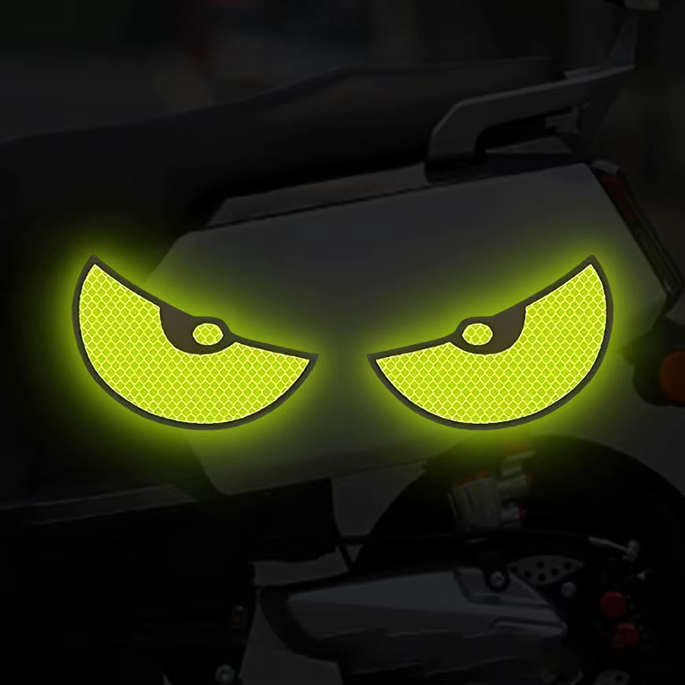 Enhance Your Safety with 2Pcs/Set Reflective Devil Eye Car Stickers - Boost Visibility on Motorbike Helmets and Vehicles!