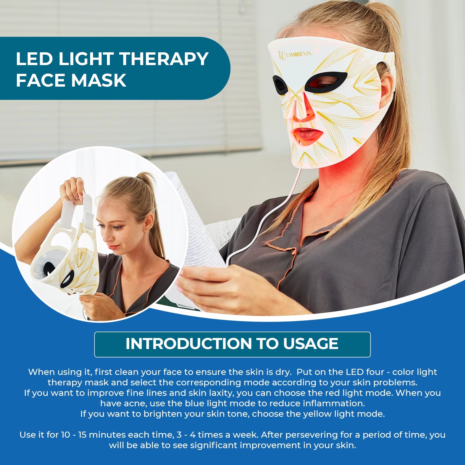 Revitalize Your Skin with the Red Light Facial Beauty Mask - Advanced Blue LED Light Therapy for Acne and Anti-Aging
