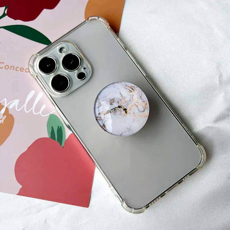 Marble Pattern Crystal Glass Phone Holder Foldable Mobile Phone Socket Crystal Glass Phone Grips