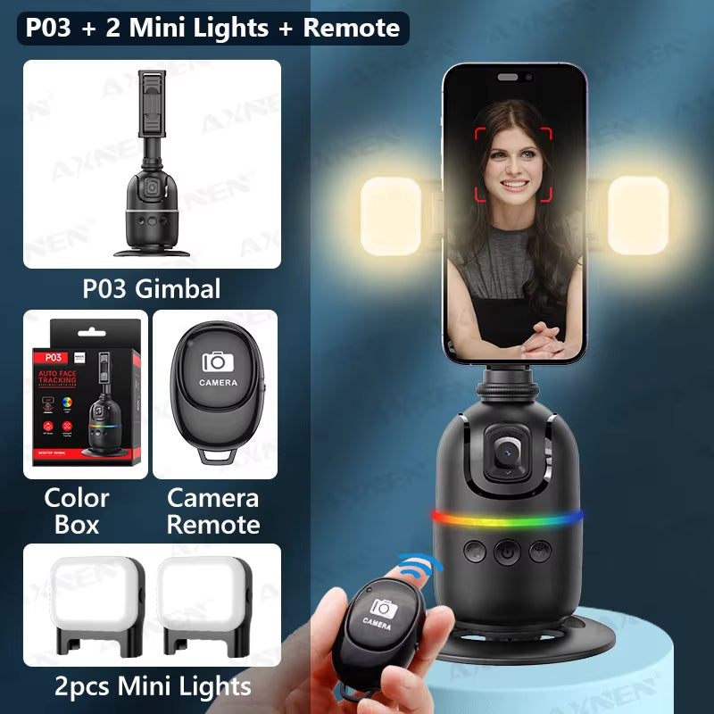 P03 Gimbal Stabilizer for Mobile Phone AI 360 Follow Selfie Stand Face Tracking Desktop Gimbal for Cellphone and Cameras