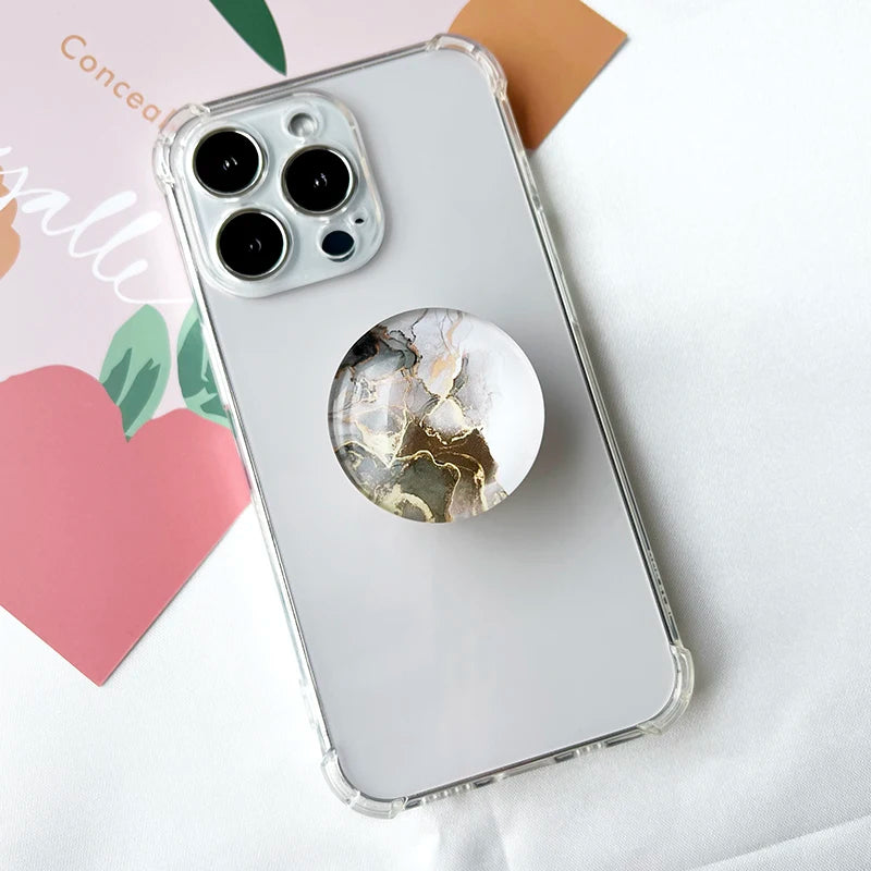 Marble Pattern Crystal Glass Phone Holder Foldable Mobile Phone Socket Crystal Glass Phone Grips