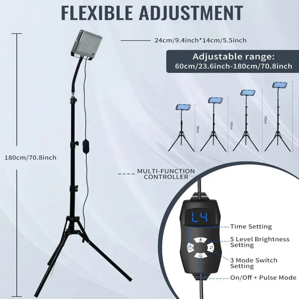 Ultraviolet Tanning Lamp 50W Tripod Solarium Lamp 460nm&480nm for Tanning Body 48 PCS Blue Light Lamp Wavelength Skin care