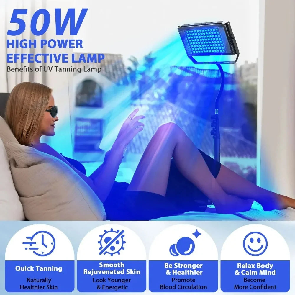 Ultraviolet Tanning Lamp 50W Tripod Solarium Lamp 460nm&480nm for Tanning Body 48 PCS Blue Light Lamp Wavelength Skin care