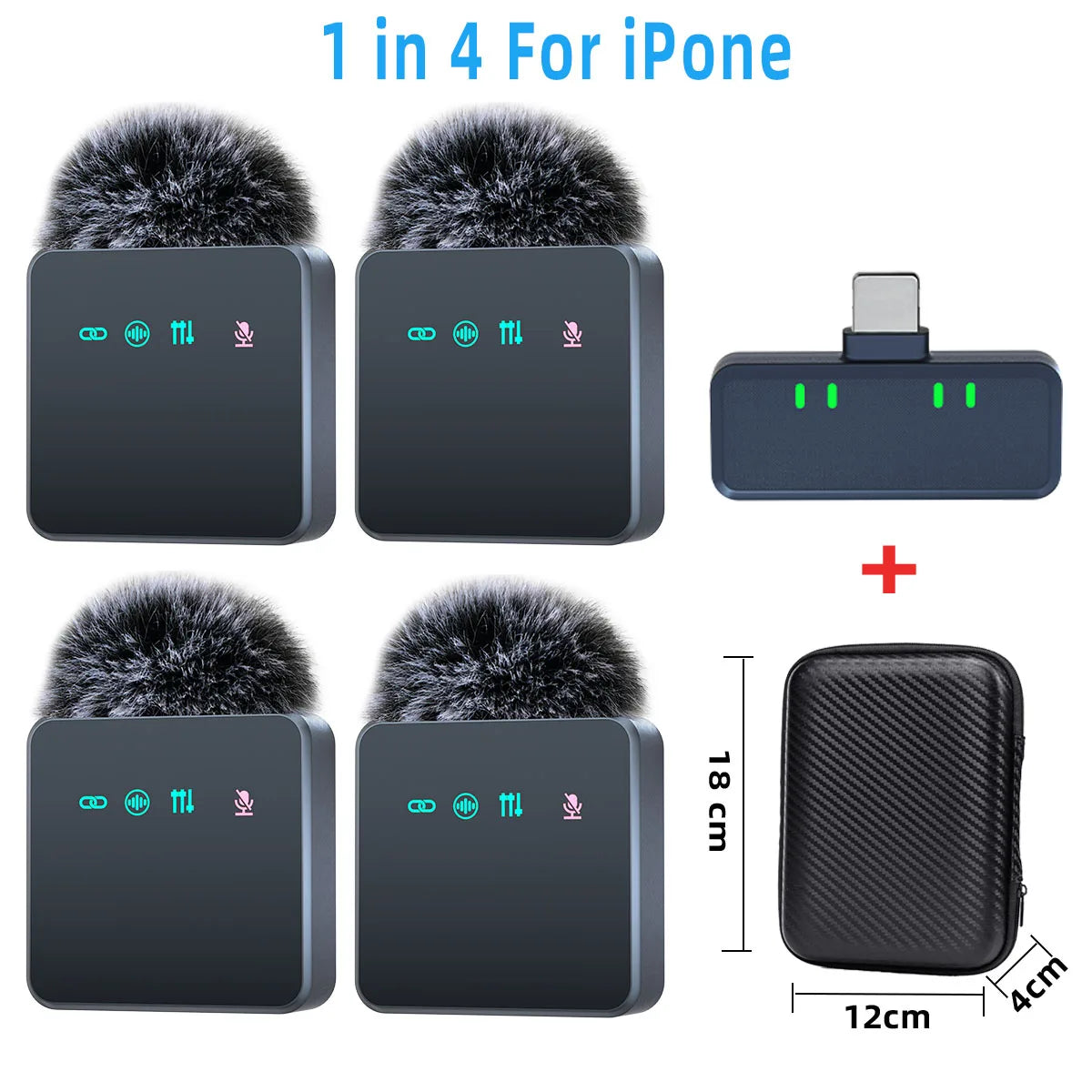 Pink 1 In 4 Wireless Lavalier Microphone Noise Reduction With Windproof Cap Mute Recording Function Portable Audio Video Live