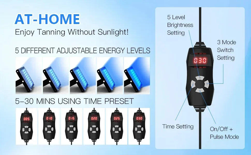 Ultraviolet Tanning Lamp 50W Tripod Solarium Lamp 460nm&480nm for Tanning Body 48 PCS Blue Light Lamp Wavelength Skin care