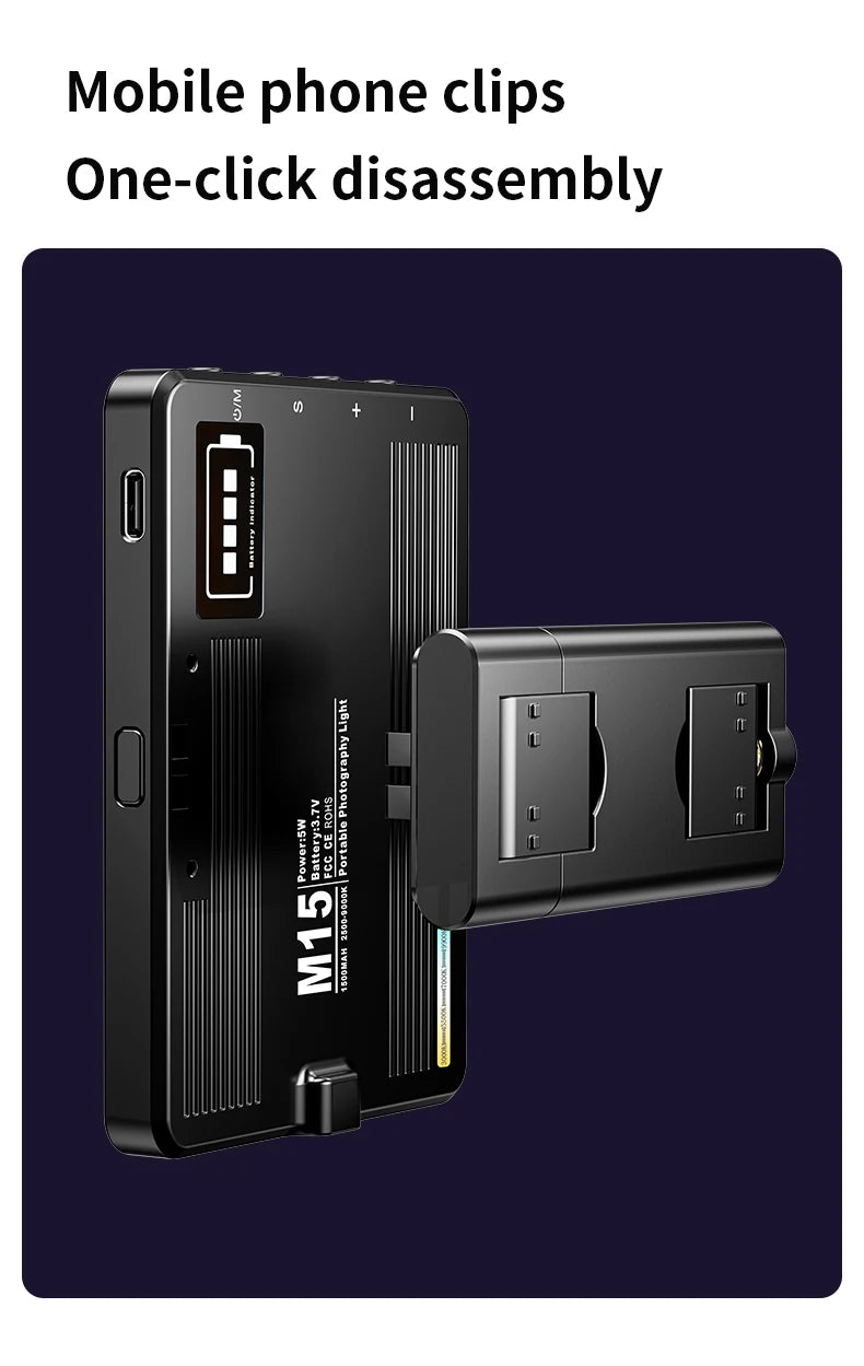 M15 Phone Selfie Fill Light Portable Pocket Beauty Photo Lamp with Phone Holder for Video Recording Vlog Shoot Fill Studio Lamp