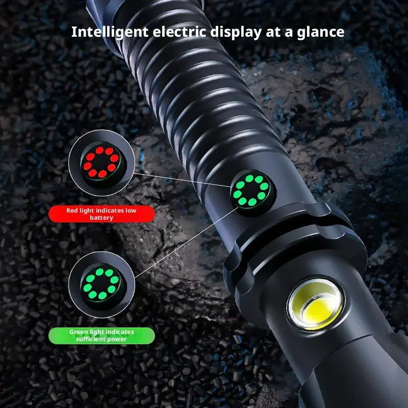 Defense Self-Defense Flashlight Rechargeable Tactical Long Handle Torch Outdoor Window Breaker Hammer Emergency Work Flashlight