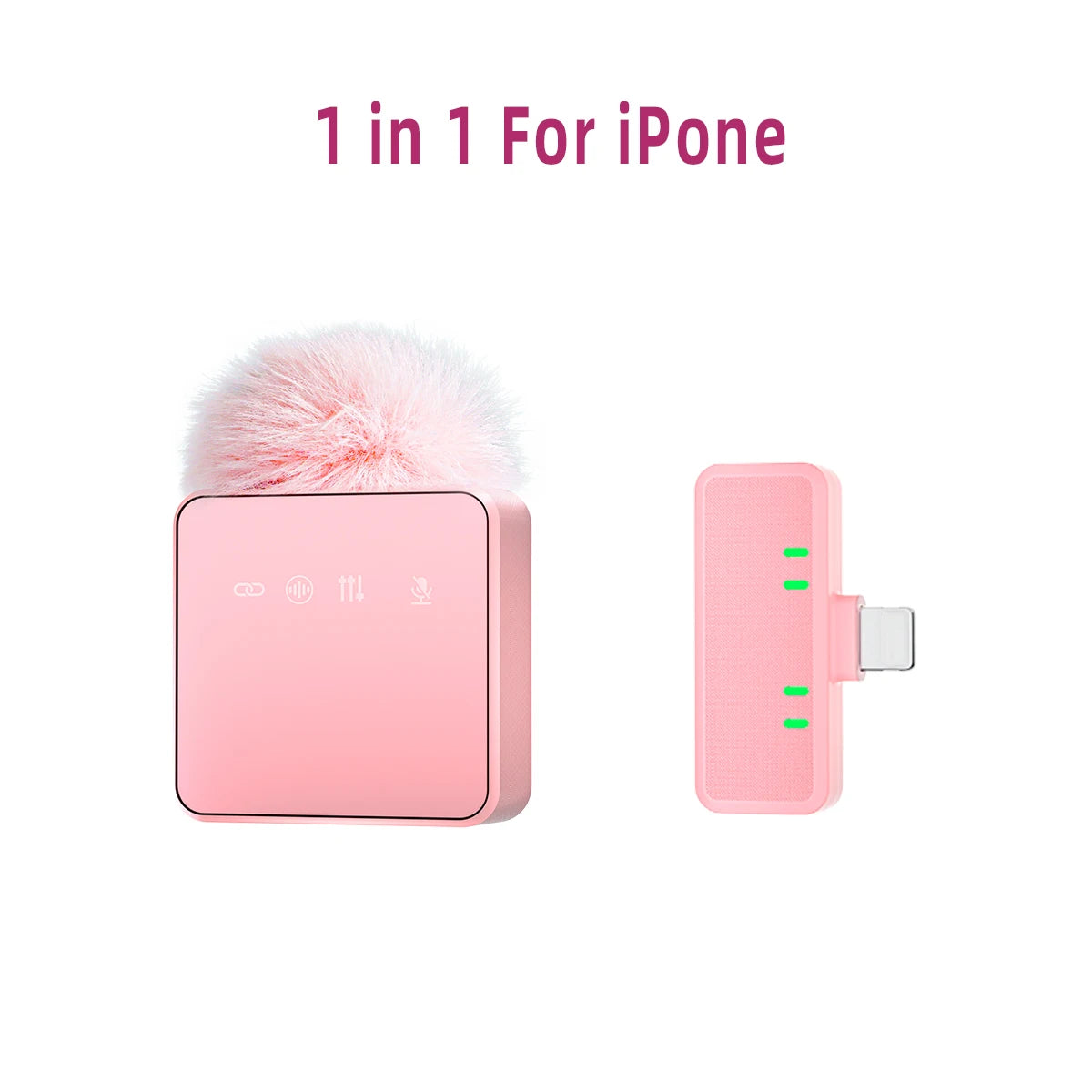 Pink 1 In 4 Wireless Lavalier Microphone Noise Reduction With Windproof Cap Mute Recording Function Portable Audio Video Live