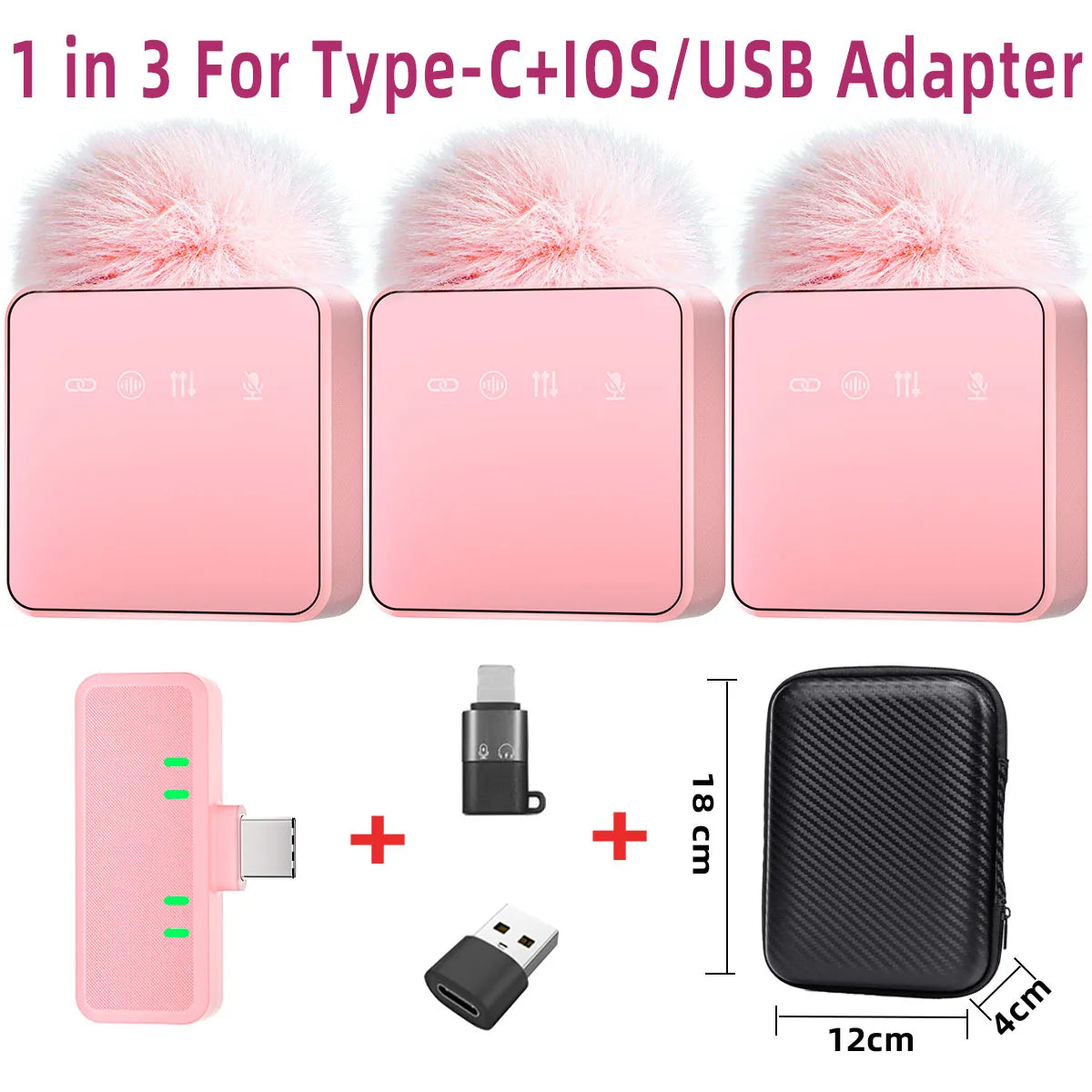 Pink 1 In 4 Wireless Lavalier Microphone Noise Reduction With Windproof Cap Mute Recording Function Portable Audio Video Live