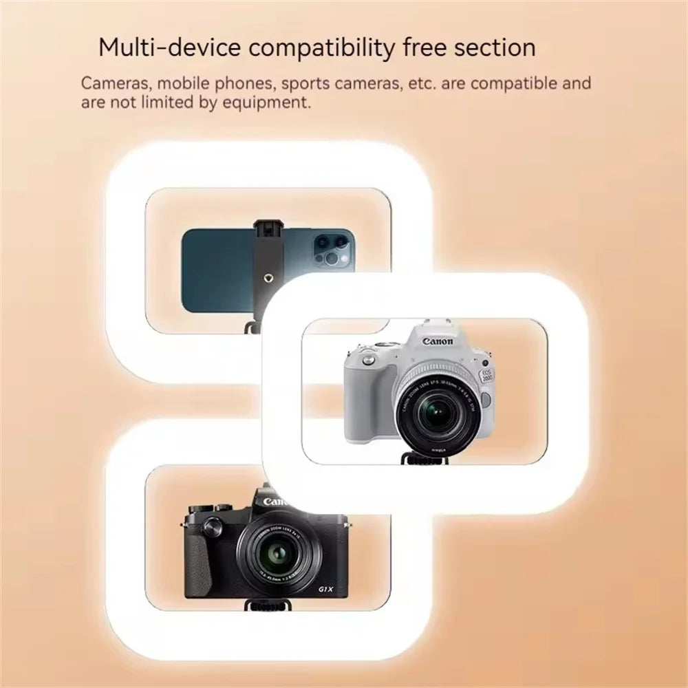 New Handheld Ring LED Rechargeable Fill light Portable Mobile Phone Live Broadcast Photography Desktop Rabbit Cage Selfie Light