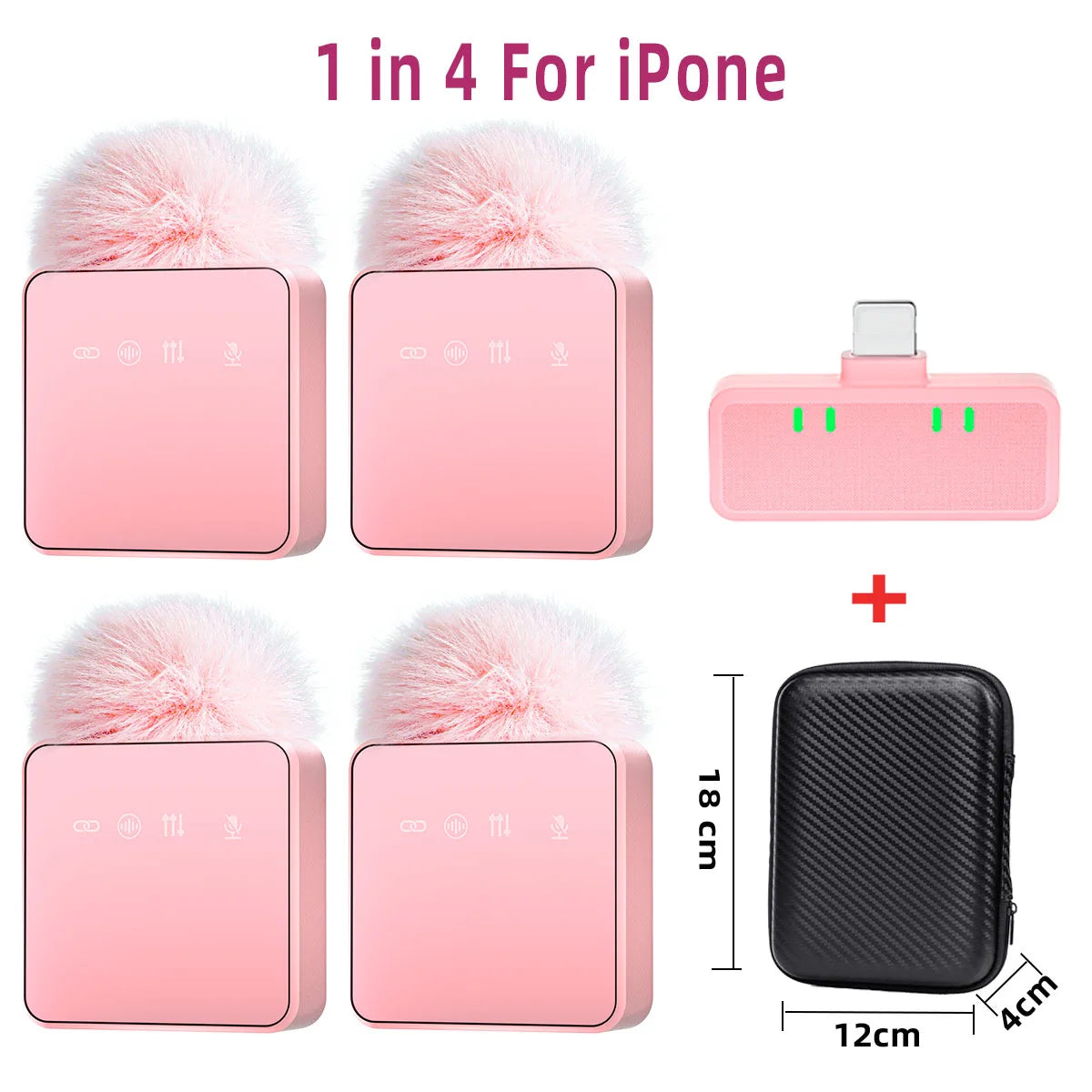 Pink 1 In 4 Wireless Lavalier Microphone Noise Reduction With Windproof Cap Mute Recording Function Portable Audio Video Live