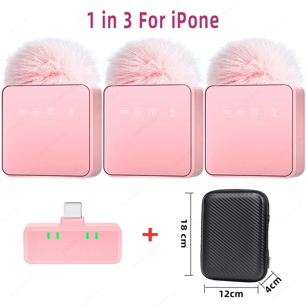Pink 1 In 4 Wireless Lavalier Microphone Noise Reduction With Windproof Cap Mute Recording Function Portable Audio Video Live
