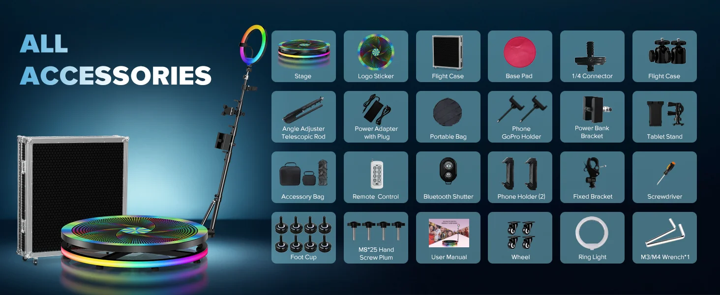 360 Photo booth Roating Platform for Video APP/Remote Control Automatic Photobooth 360 for Parties Events 60-115cm Dropshipping