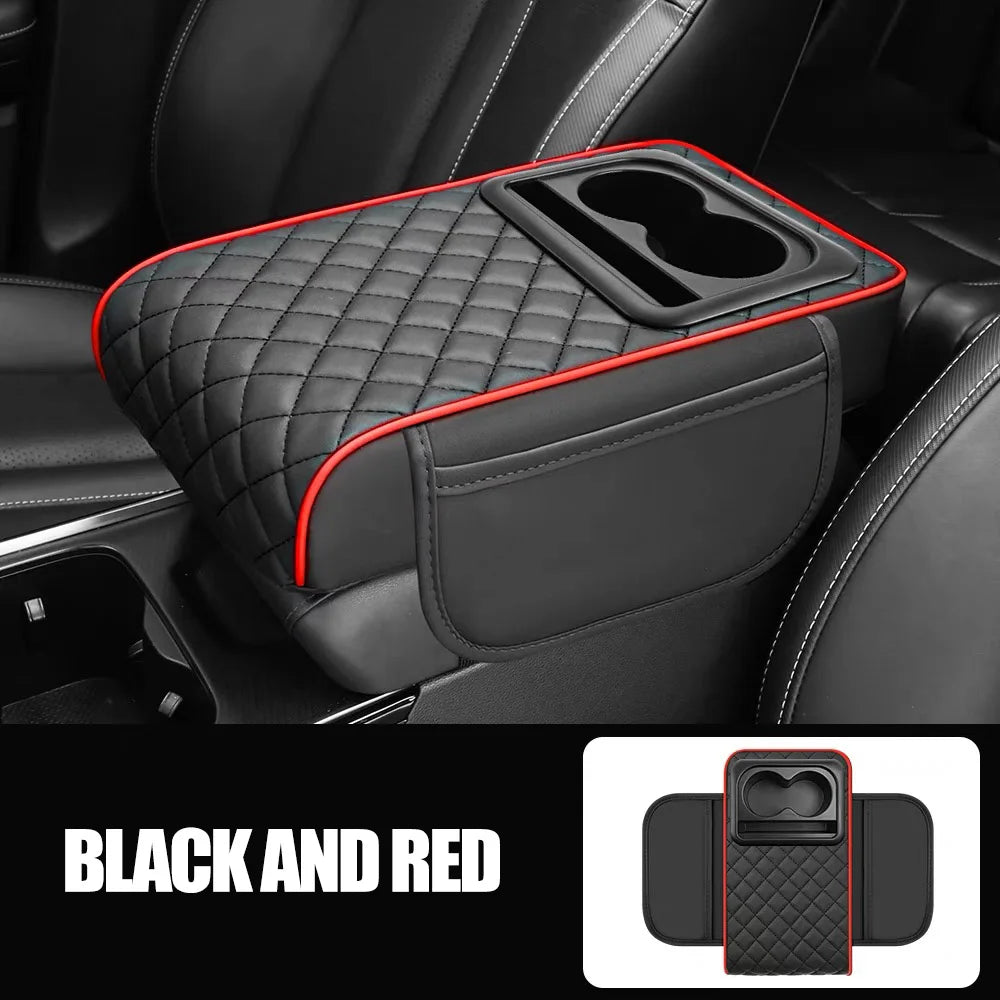 Car Armrest Mat Center Console Memory Foam Vehicle Arm Rest Tissue Boxes Pads PU Leather Protection Cushion Storage Pocket