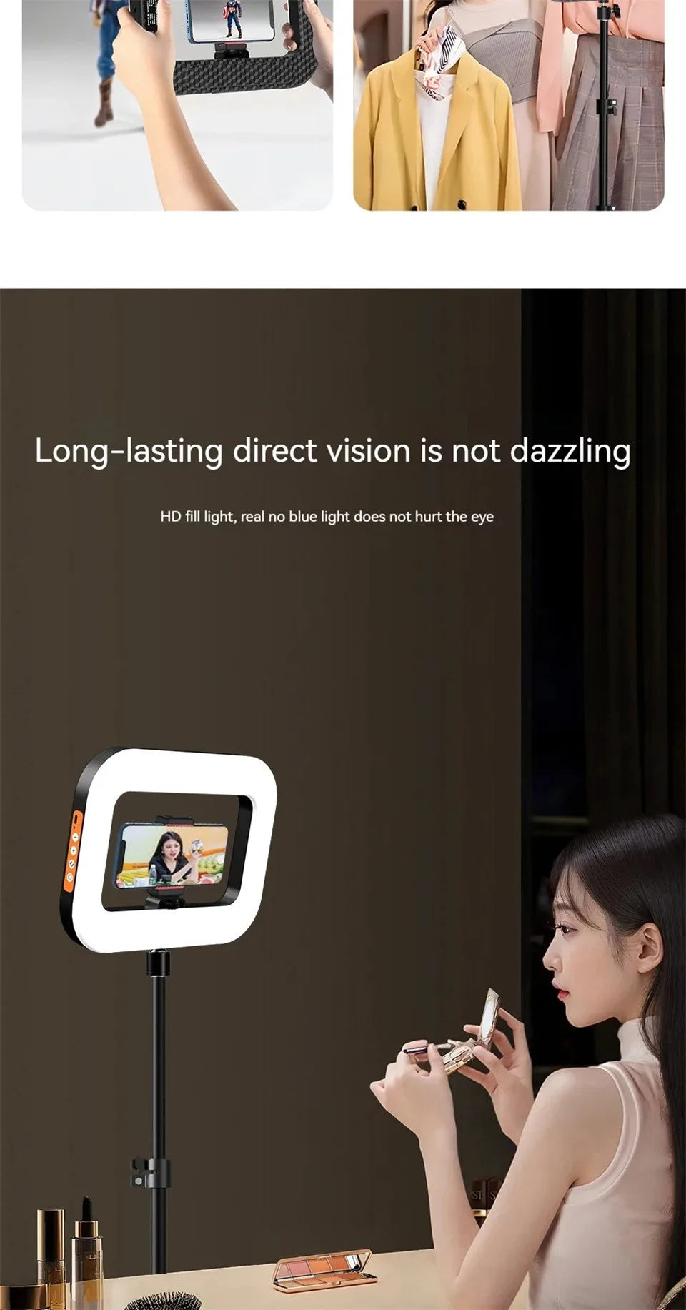 New Handheld Ring LED Rechargeable Fill light Portable Mobile Phone Live Broadcast Photography Desktop Rabbit Cage Selfie Light