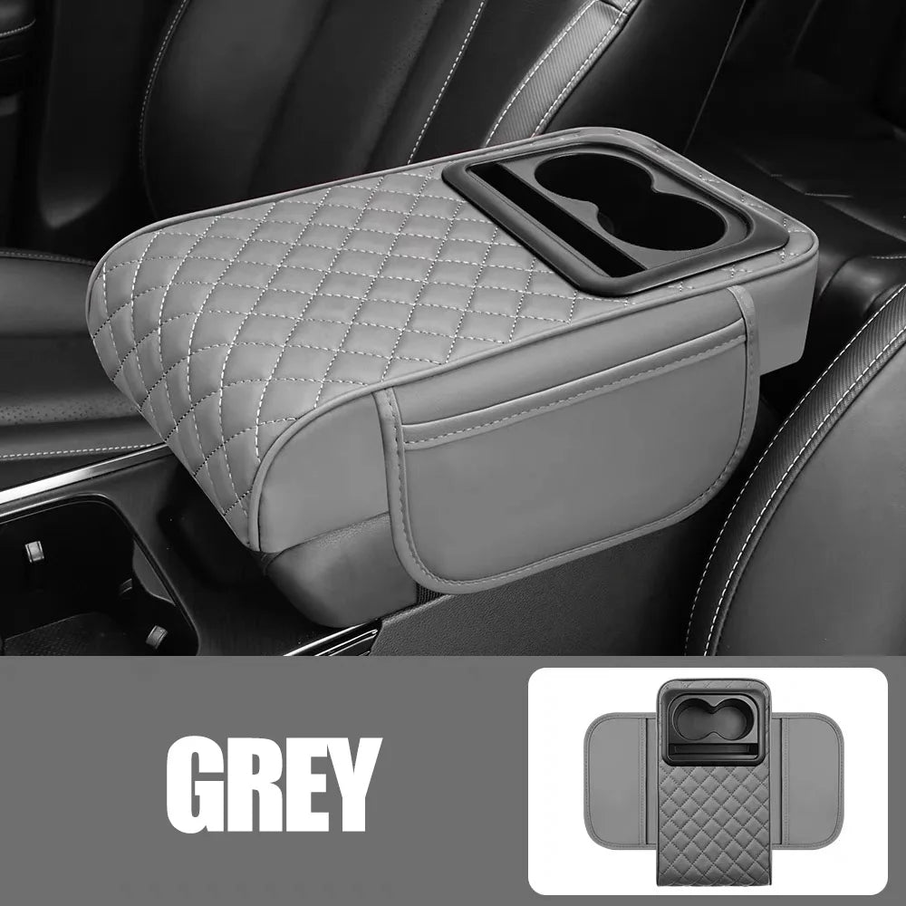 Car Armrest Mat Center Console Memory Foam Vehicle Arm Rest Tissue Boxes Pads PU Leather Protection Cushion Storage Pocket