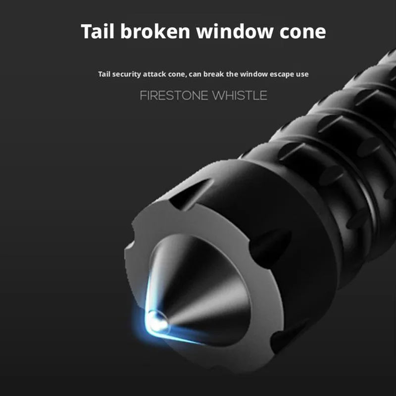 Defense Self-Defense Flashlight Rechargeable Tactical Long Handle Torch Outdoor Window Breaker Hammer Emergency Work Flashlight