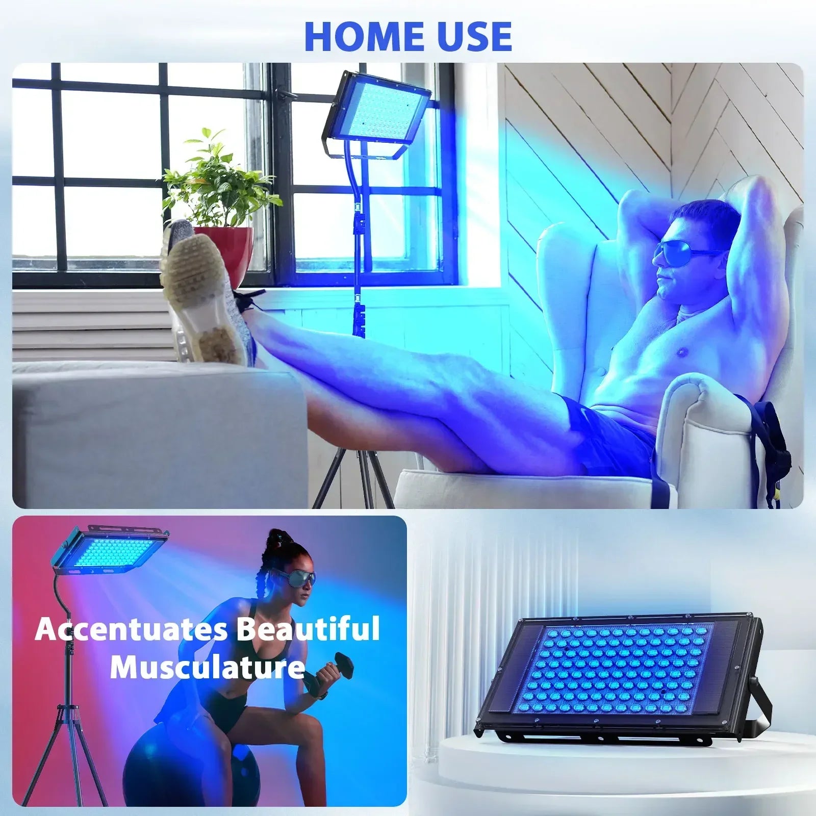 Ultraviolet Tanning Lamp 50W Tripod Solarium Lamp 460nm&480nm for Tanning Body 48 PCS Blue Light Lamp Wavelength Skin care