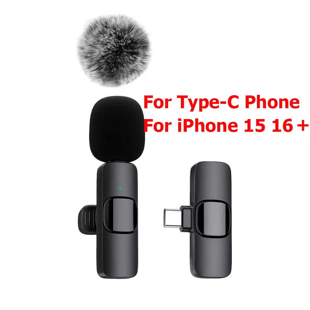 NEW Wireless Lavalier Microphone Audio Video Recording Mini Mic For iPhone Android Laptop Live Gaming Mobile Phone Microphone