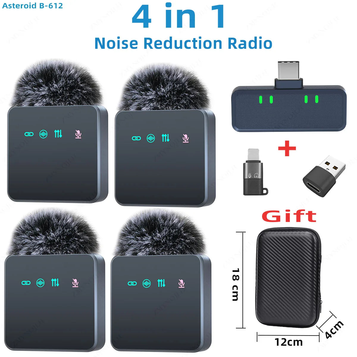 Pink 1 In 4 Wireless Lavalier Microphone Noise Reduction With Windproof Cap Mute Recording Function Portable Audio Video Live