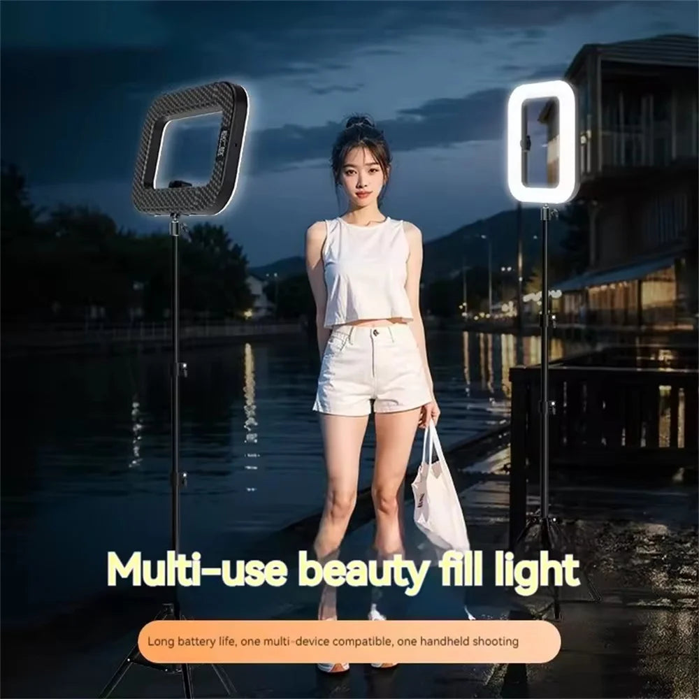 New Handheld Ring LED Rechargeable Fill light Portable Mobile Phone Live Broadcast Photography Desktop Rabbit Cage Selfie Light