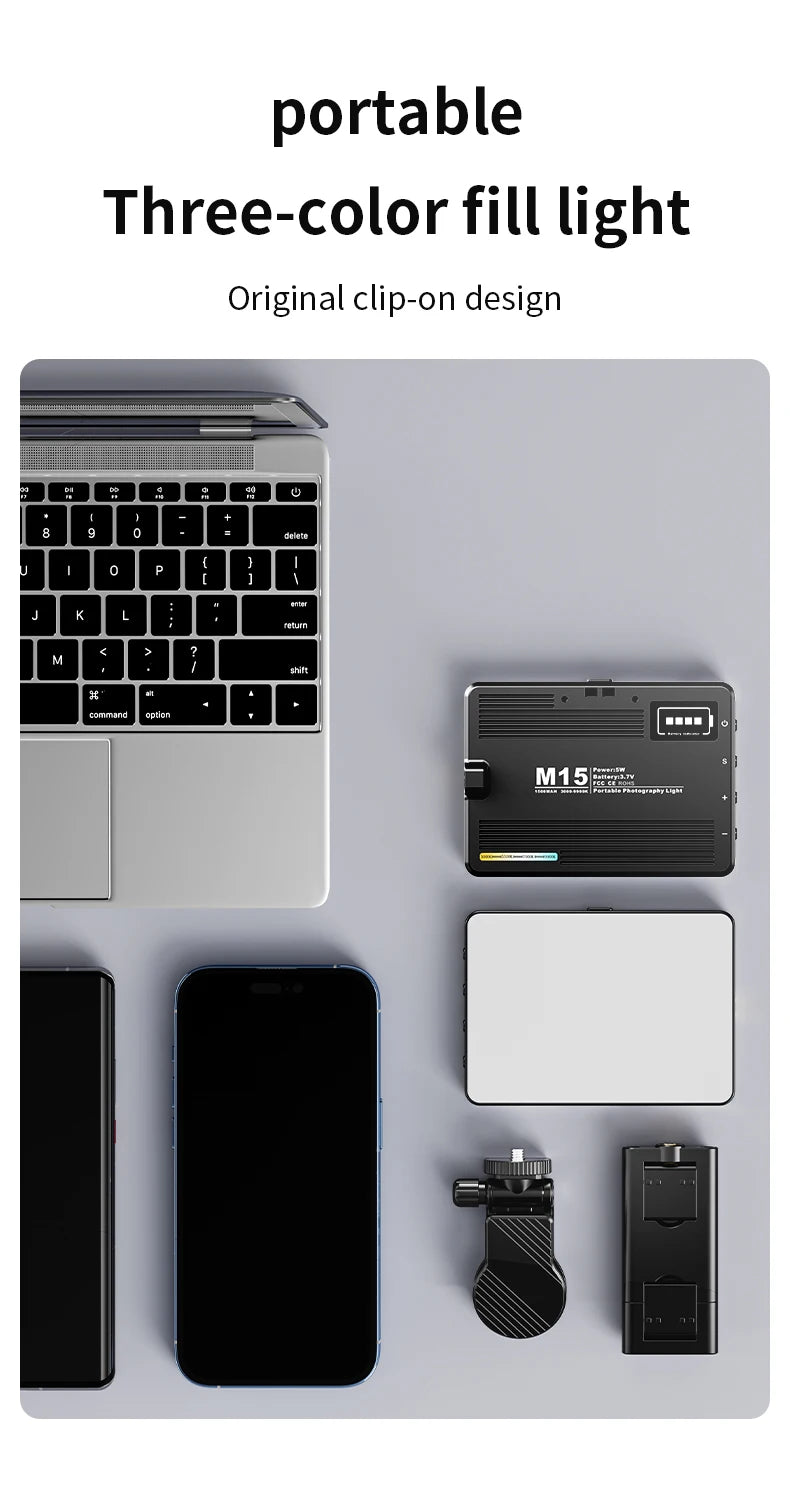 M15 Phone Selfie Fill Light Portable Pocket Beauty Photo Lamp with Phone Holder for Video Recording Vlog Shoot Fill Studio Lamp