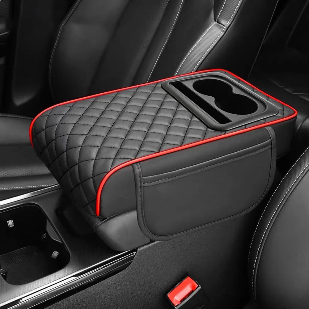 Car Armrest Mat Center Console Memory Foam Vehicle Arm Rest Tissue Boxes Pads PU Leather Protection Cushion Storage Pocket