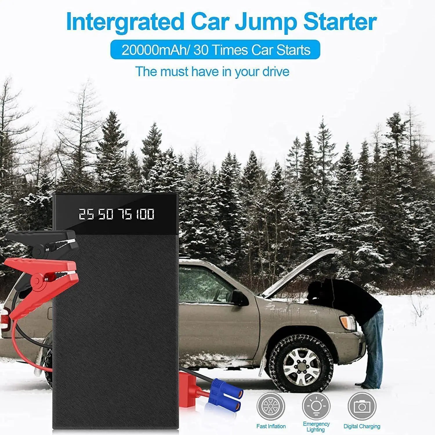 12V Portable Car Jump Starter 800A Auto Battery Booster Charger Car Emergency Booster 12000Mah Power Bank Starting Device