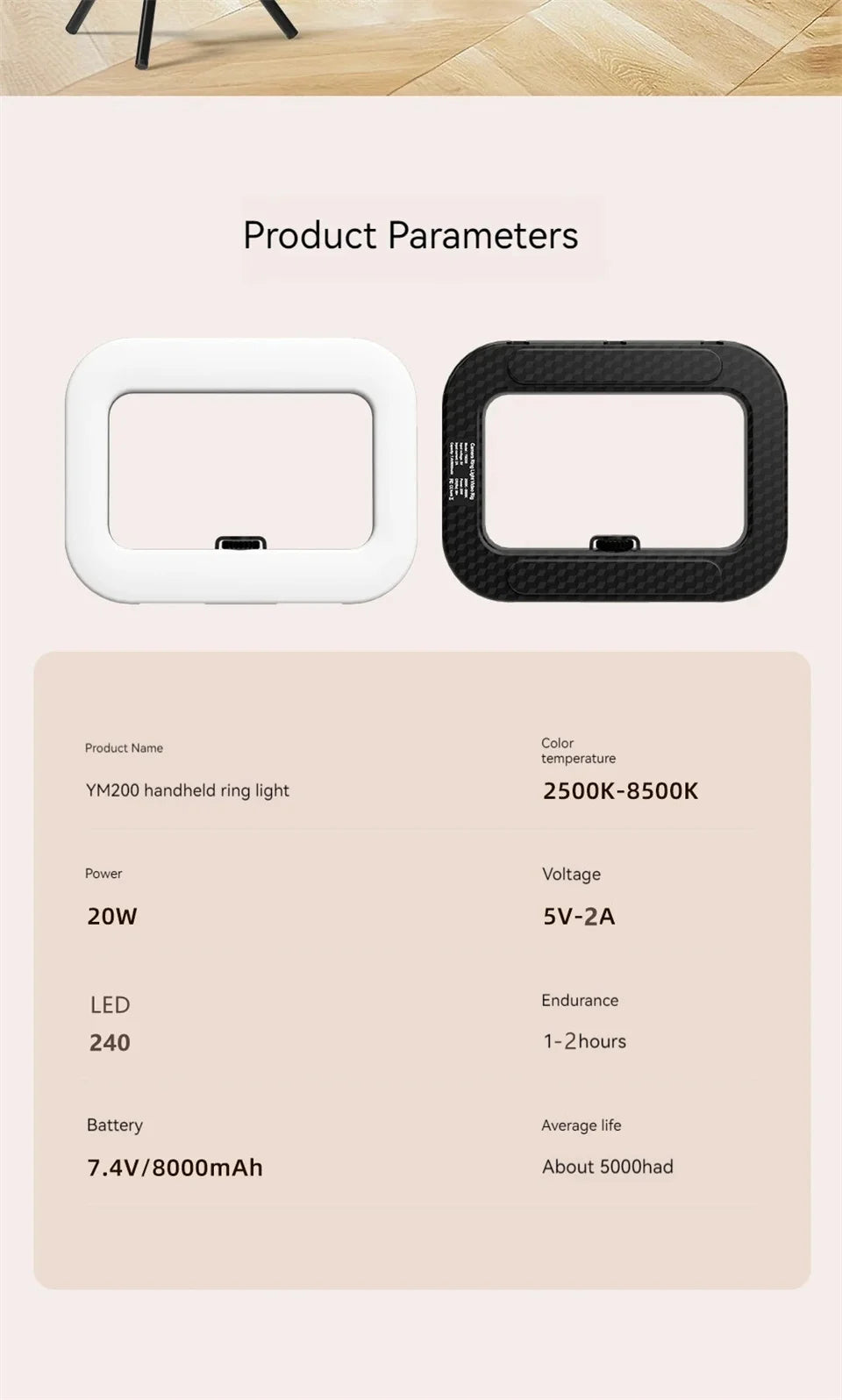 New Handheld Ring LED Rechargeable Fill light Portable Mobile Phone Live Broadcast Photography Desktop Rabbit Cage Selfie Light