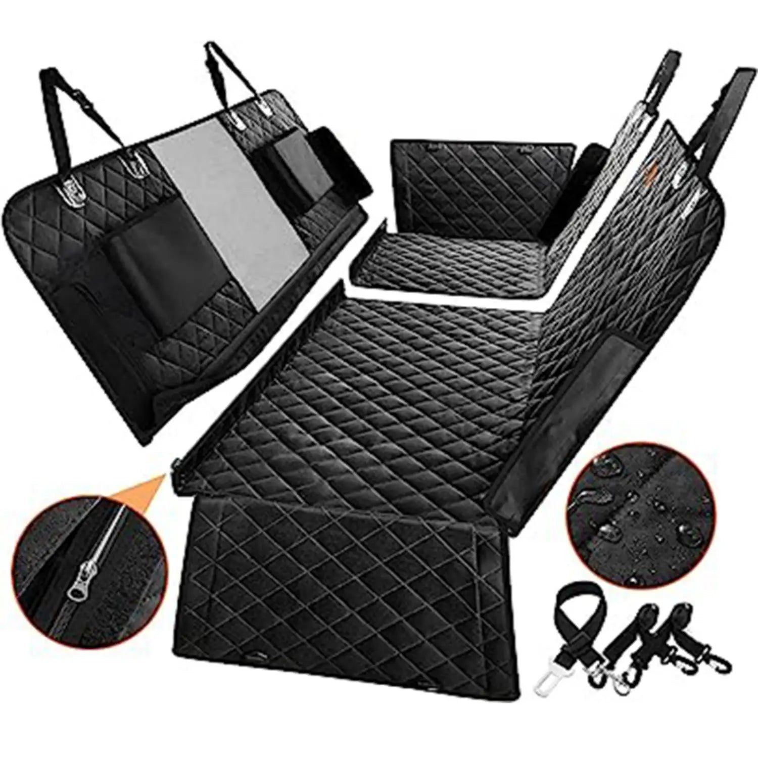 Upgraded 6-in-1 Dog Car Seat Cover for Back Seat, 100% Waterproof Dog Car Hammock, Nonslip Dog Seat Cover for Cars Trucks and SU