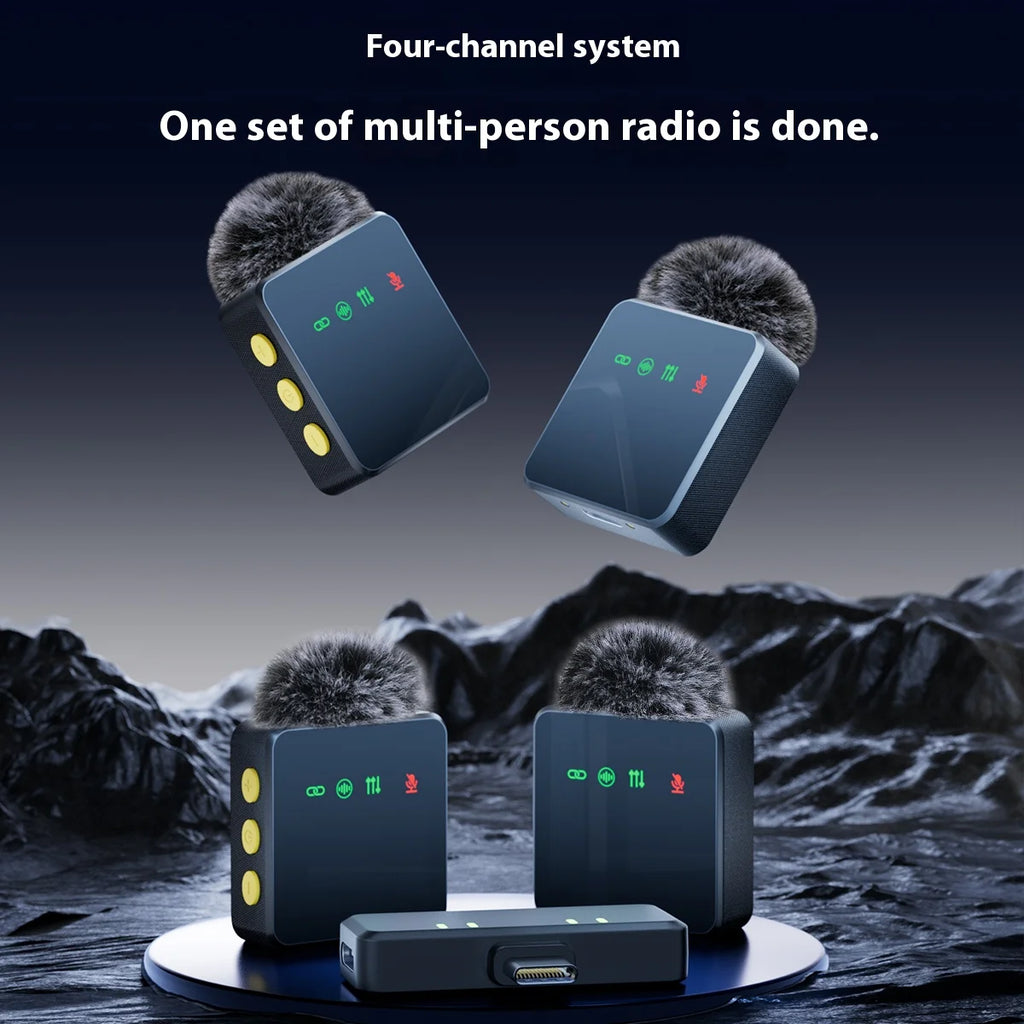 Pink 1 In 4 Wireless Lavalier Microphone Noise Reduction With Windproof Cap Mute Recording Function Portable Audio Video Live