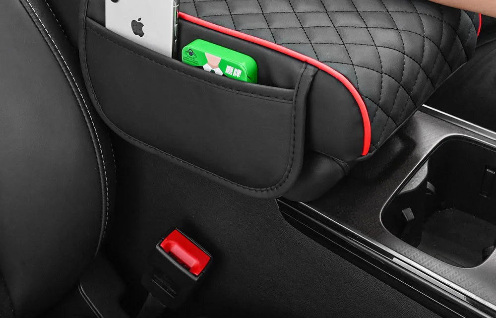 Car Armrest Mat Center Console Memory Foam Vehicle Arm Rest Tissue Boxes Pads PU Leather Protection Cushion Storage Pocket