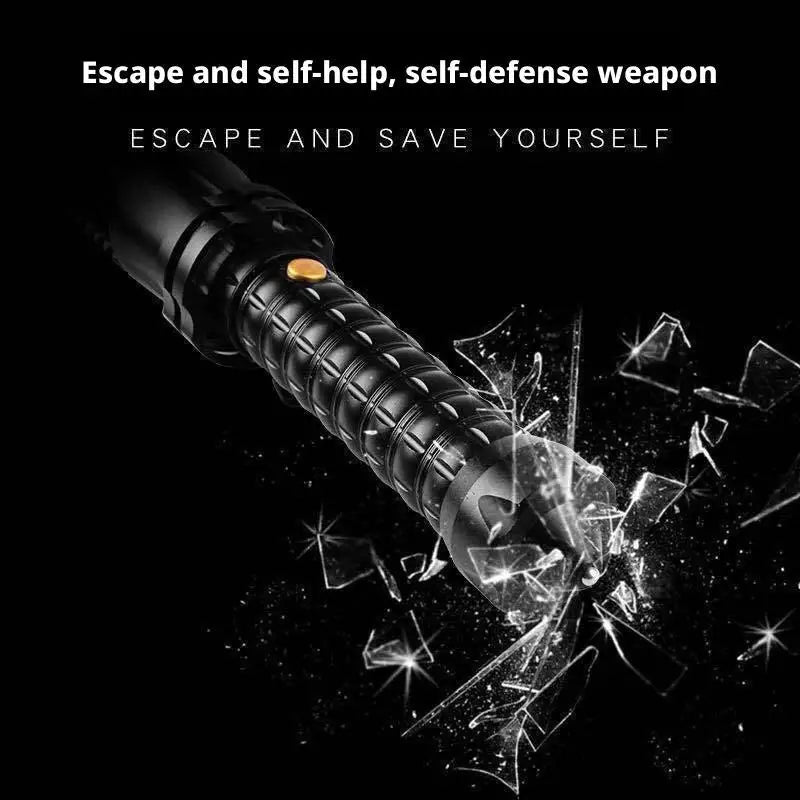 Defense Self-Defense Flashlight Rechargeable Tactical Long Handle Torch Outdoor Window Breaker Hammer Emergency Work Flashlight