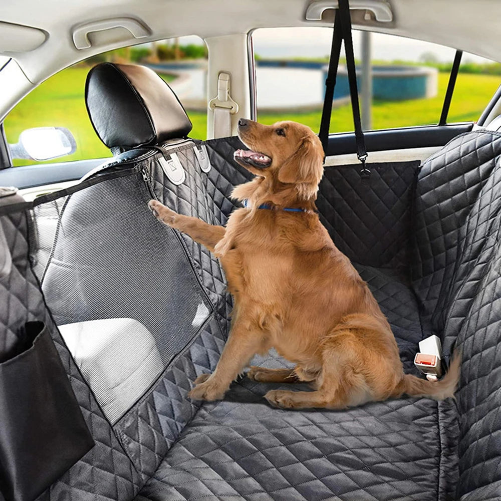 Dog Seat Cover for Back Seat, Waterproof with Mesh Window, Scratch Prevent Anti-slip Dog Bed Car Hammock, Standard