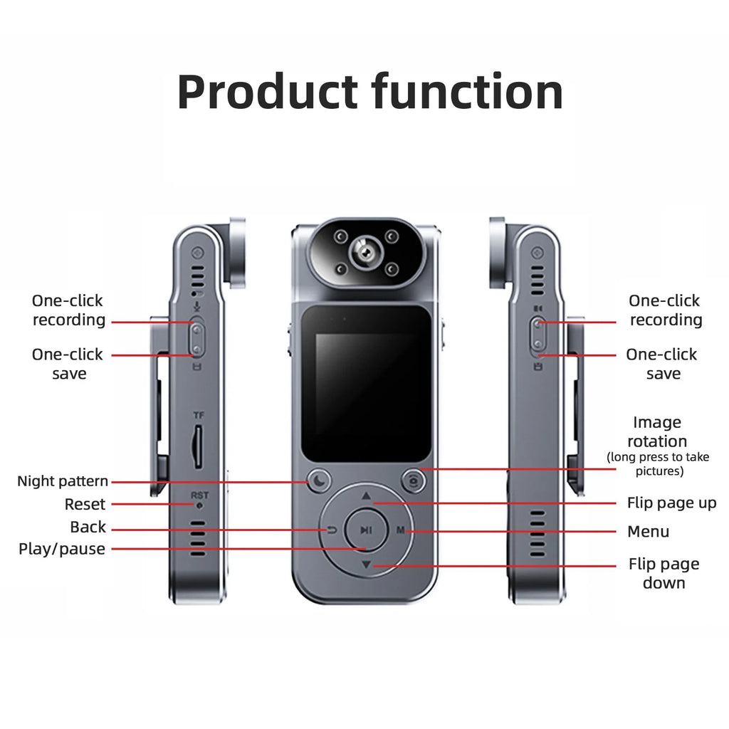4K Wearable Camera Audio Video Recording 180° Rotatable Lens Video Camera Camcorder Night Vision with Magnetic Back Clip for Law