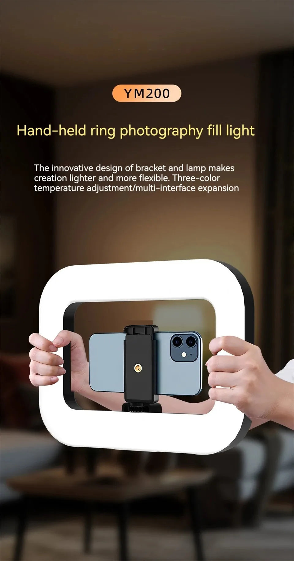 New Handheld Ring LED Rechargeable Fill light Portable Mobile Phone Live Broadcast Photography Desktop Rabbit Cage Selfie Light