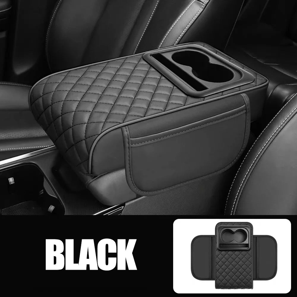Car Armrest Mat Center Console Memory Foam Vehicle Arm Rest Tissue Boxes Pads PU Leather Protection Cushion Storage Pocket