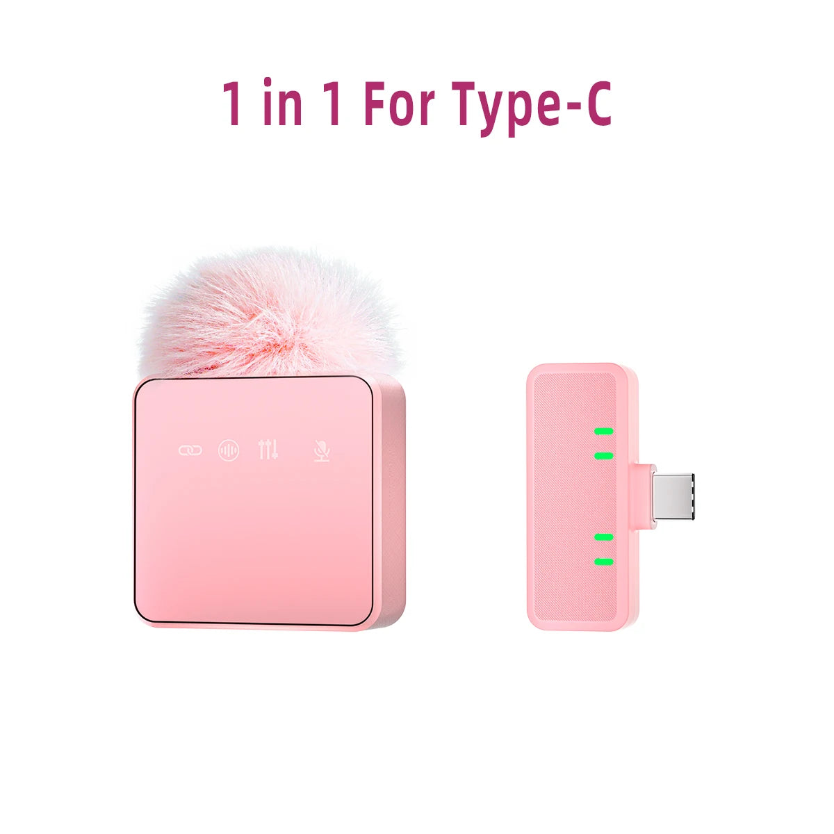 Pink 1 In 4 Wireless Lavalier Microphone Noise Reduction With Windproof Cap Mute Recording Function Portable Audio Video Live