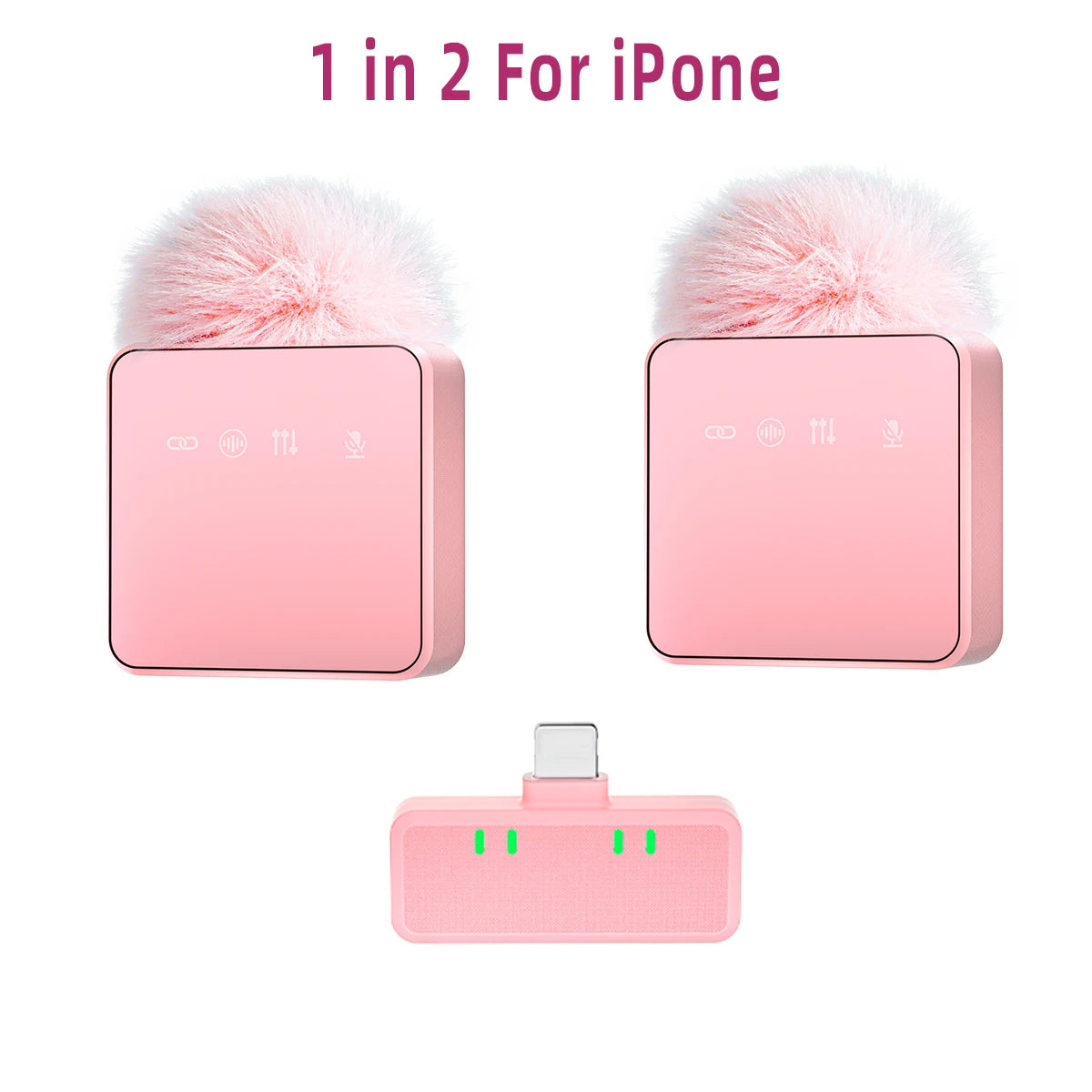 Pink 1 In 4 Wireless Lavalier Microphone Noise Reduction With Windproof Cap Mute Recording Function Portable Audio Video Live