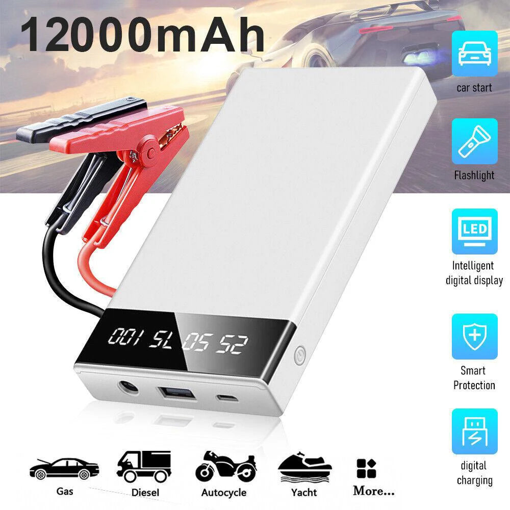 12V Portable Car Jump Starter 800A Auto Battery Booster Charger Car Emergency Booster 12000Mah Power Bank Starting Device